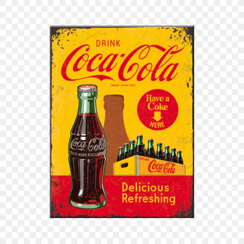Coca-Cola Fizzy Drinks Bottle Tin Sign Coca Cola, PNG, 1000x1000px, Watercolor, Cartoon, Flower, Frame, Heart Download Free