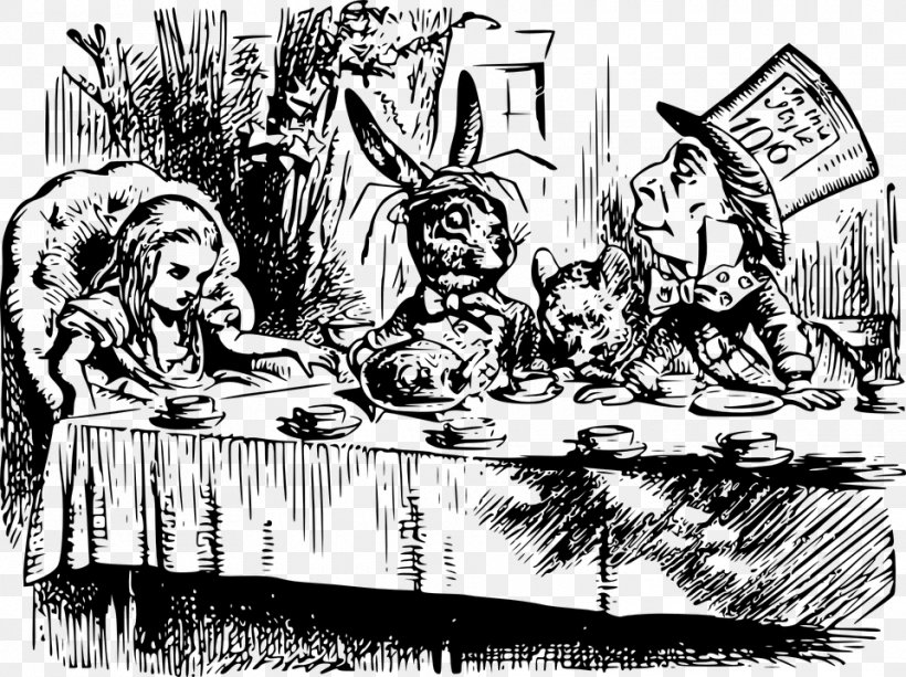 Mad Hatter Alice's Adventures In Wonderland March Hare Tea Party, PNG, 960x718px, Mad Hatter, Art, Black And White, Cartoon, Drawing Download Free