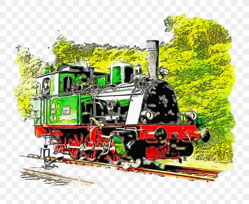 Rail Transport Railroad Car Train Locomotive Track, PNG, 1752x1440px, Watercolor, Locomotive, M Line, Paint, Rail Transport Download Free