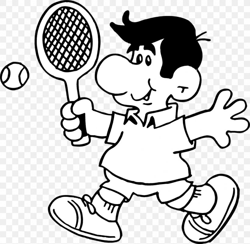 Tennis Player Tennis Ball Black And White Clip Art, PNG, 958x937px, Watercolor, Cartoon, Flower, Frame, Heart Download Free