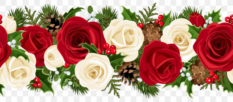 Rose Christmas Flower Garland Clip Art, PNG, 6235x2743px, Rose, Artificial Flower, Christmas, Christmas Decoration, Christmas Tree Download Free