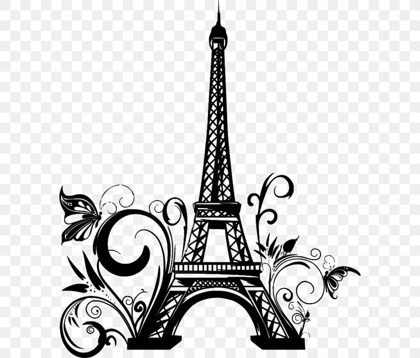 Eiffel Tower Mural Wall Decal, PNG, 588x700px, Eiffel Tower, Art, Black And White, Decal, Decor Download Free