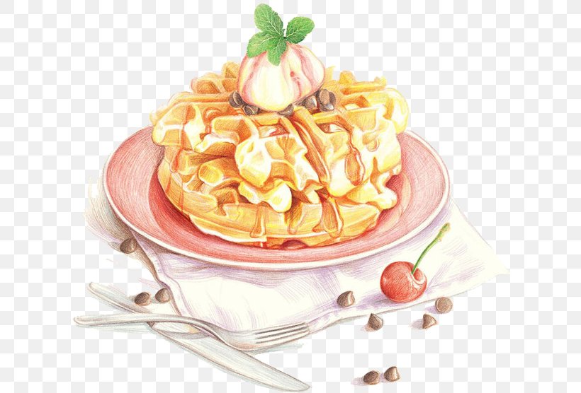 Waffle Pancake Crxeape Food Watercolor Painting, PNG, 624x556px, Waffle, Art, Belgian Waffle, Breakfast, Cake Download Free
