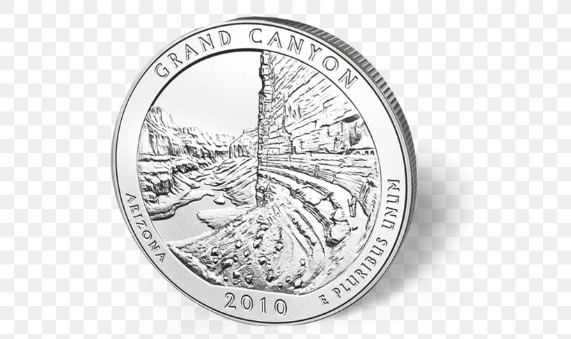 Coin Grand Canyon National Park Silver Quarter United States Mint, PNG, 600x487px, 50 State Quarters, Coin, Black And White, Commemorative Coin, Currency Download Free