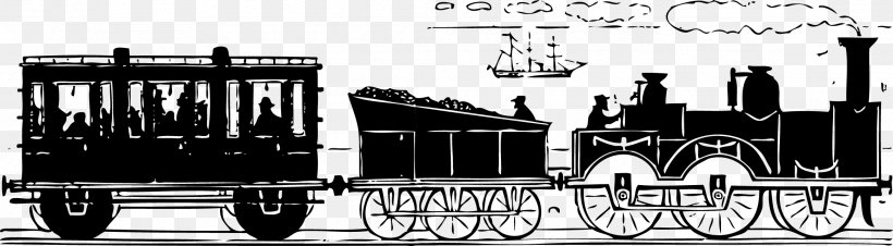 Train Rail Transport Steam Locomotive Clip Art, PNG, 2326x642px, Train, Black And White, Car, Drawing, Free Content Download Free