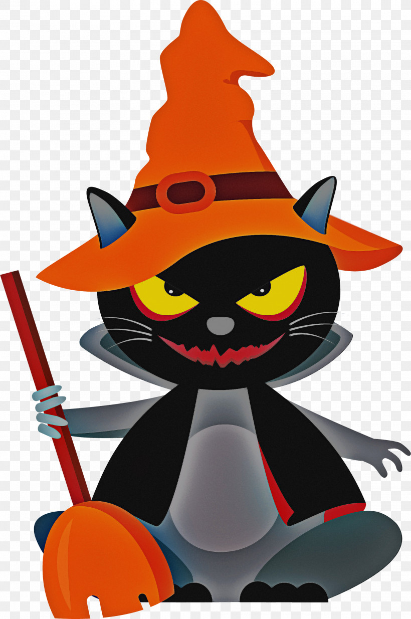Witch Hat Trick-or-treat Black Cat Cartoon Cat, PNG, 1929x2906px, Witch Hat, Black Cat, Cartoon, Cat, Costume Hat Download Free