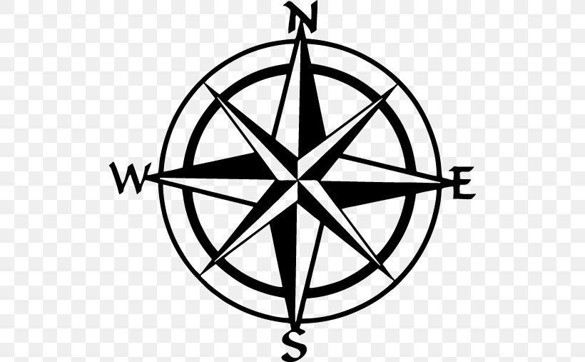 Compass Rose Drawing Clip Art, PNG, 514x507px, Compass Rose, Area, Art, Artwork, Black And White Download Free
