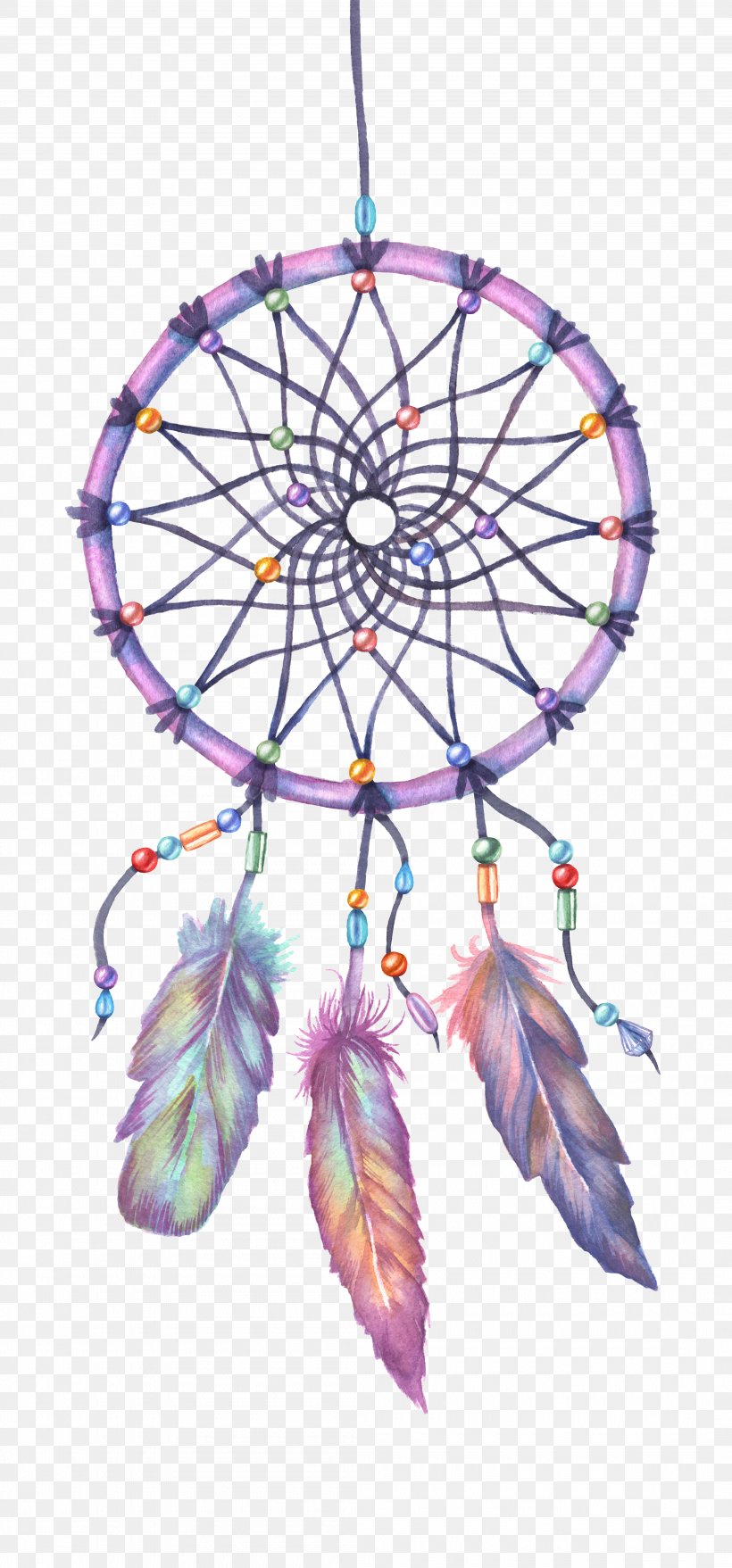 Dreamcatcher Drawing Watercolor Painting Illustration, PNG, 4200x9000px, Dreamcatcher, Branch, Drawing, Feather, Ornament Download Free