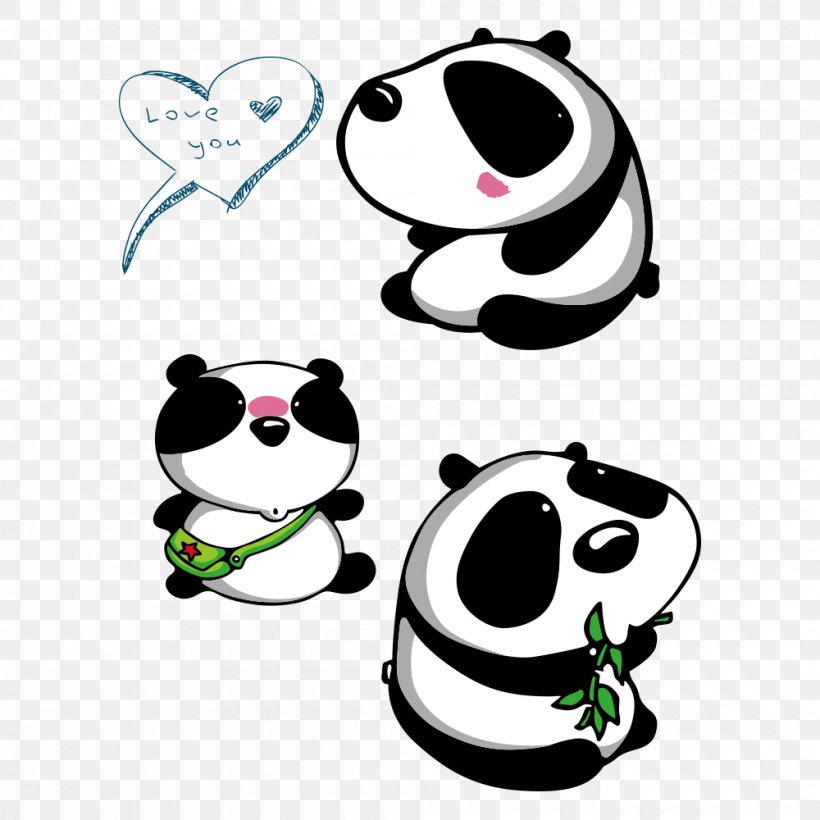 Giant Panda Cartoon Download, PNG, 1000x1000px, Giant Panda, Bamboo, Black And White, Cartoon, Cuteness Download Free