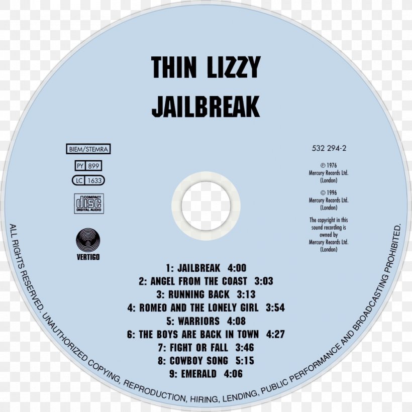 Compact Disc Thin Lizzy Jailbreak Brand Disk Storage, PNG, 1000x1000px, Compact Disc, Brand, Disk Storage, Dvd, Jailbreak Download Free