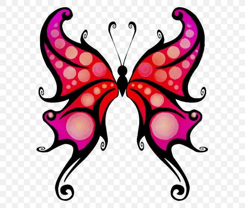 Butterfly Wing Moths And Butterflies Clip Art Pink, PNG, 591x697px, Watercolor, Butterfly, Insect, Moths And Butterflies, Paint Download Free