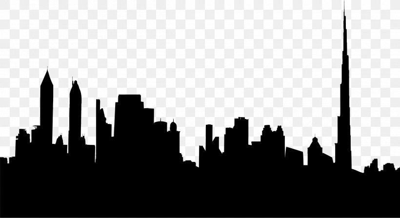 Dubai Silhouette Skyline Cityscape, PNG, 2400x1310px, Dubai, Architecture, Black And White, City, Cityscape Download Free