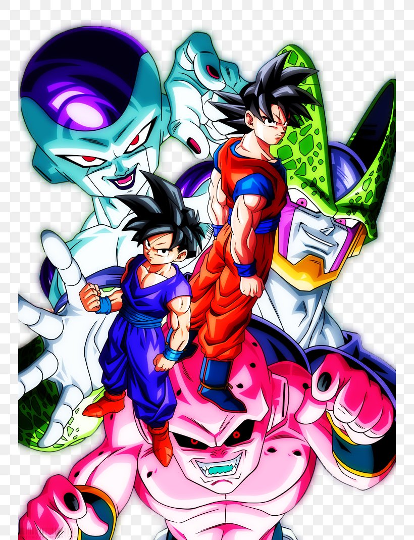 Goku Majin Buu Frieza Gohan Vegeta, PNG, 748x1069px, Watercolor, Cartoon, Flower, Frame, Heart Download Free