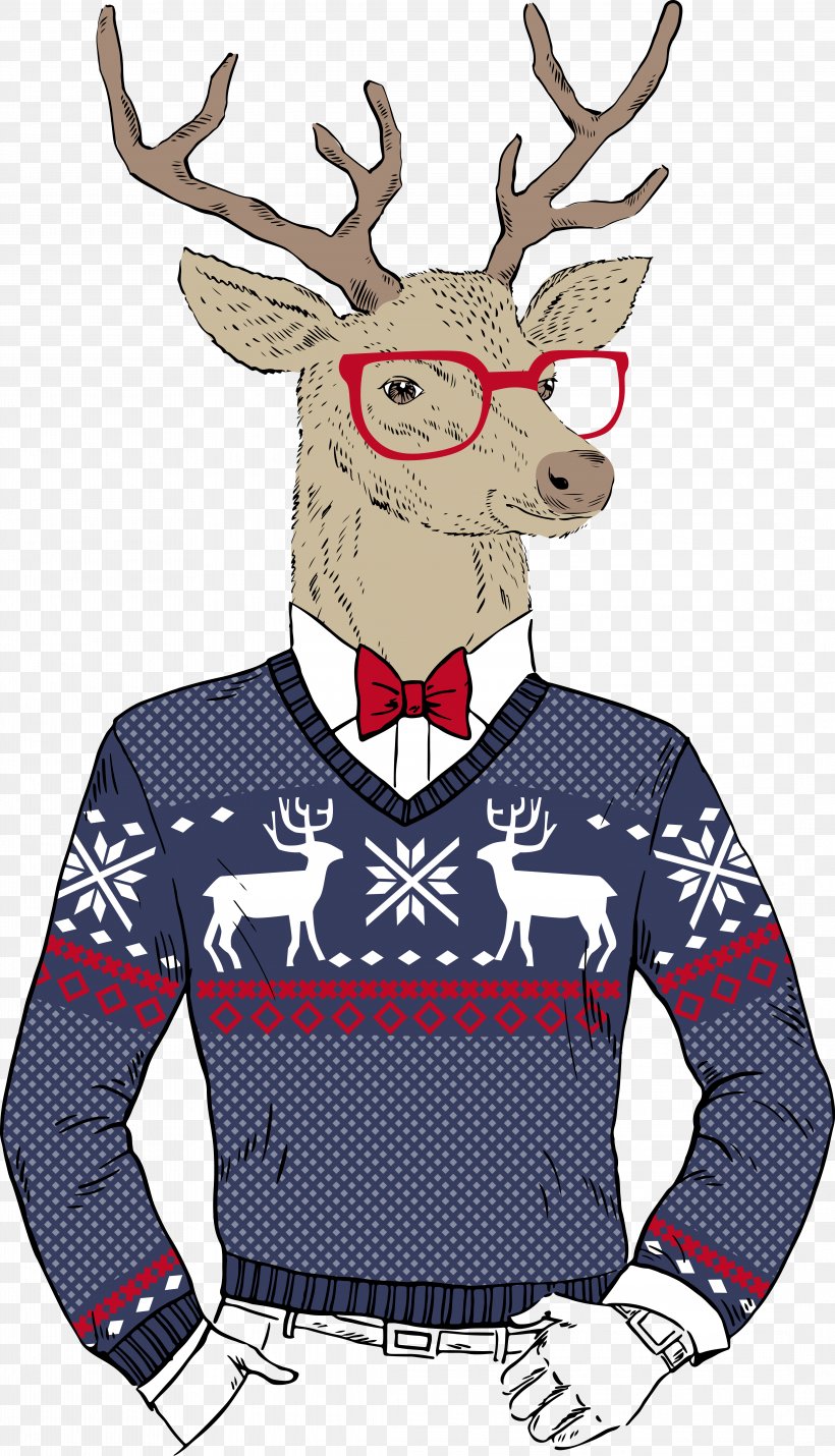Reindeer Hipster Christmas Santa Claus, PNG, 4354x7595px, Deer, Antler, Christmas, Christmas Card, Christmas Jumper Download Free