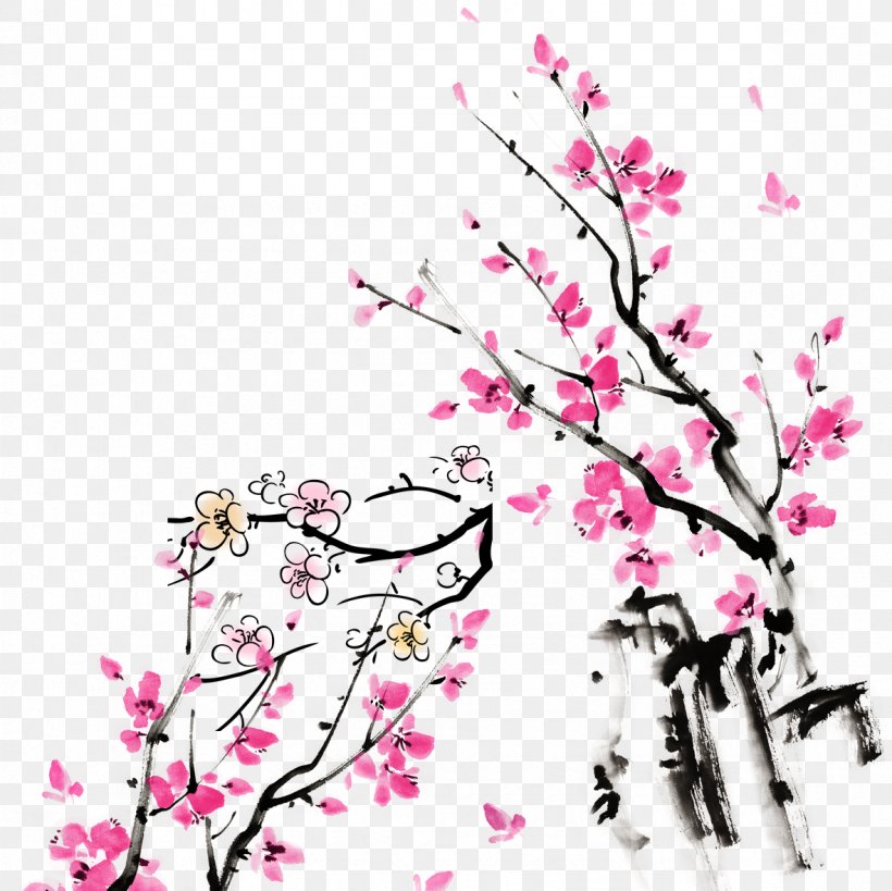 Plum Blossom Ink Wash Painting Illustration, PNG, 1181x1181px, Plum Blossom, Art, Blossom, Branch, Cherry Blossom Download Free