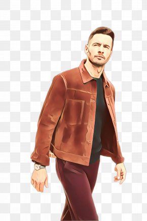Leather Jacket Action Figure - Standing Brown Maroon Fashion Male PNG