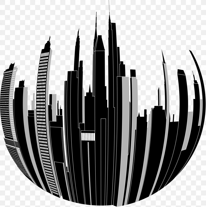 Skyline Black And White Clip Art, PNG, 2302x2320px, Skyline, Black And White, City, Cityscape, Distortion Download Free