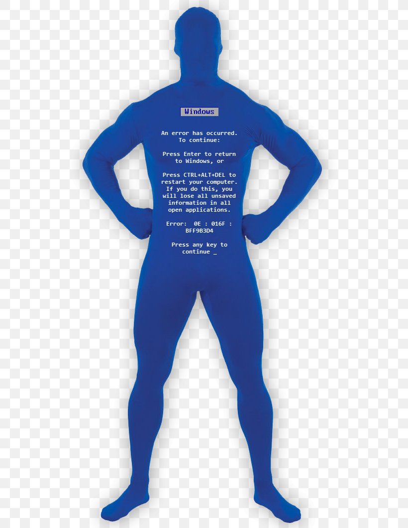 Blue Screen Of Death Costume Zentai, PNG, 548x1060px, Blue Screen Of Death, Blue, Bodysuit, Catsuit, Clothing Download Free