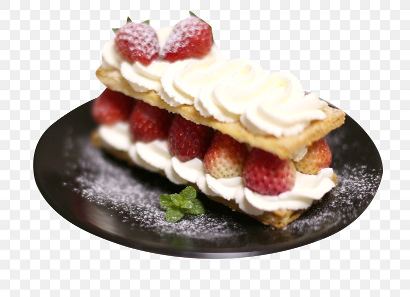 Mille-feuille Cream Puff Pastry Shortcake Strawberry, PNG, 750x595px, Millefeuille, Aedmaasikas, Baked Goods, Baking, Belgian Waffle Download Free