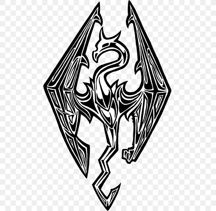 The Elder Scrolls V: Skyrim Logo Video Game Dragon T-shirt, PNG, 800x800px, Elder Scrolls V Skyrim, Art, Black, Black And White, Brand Download Free