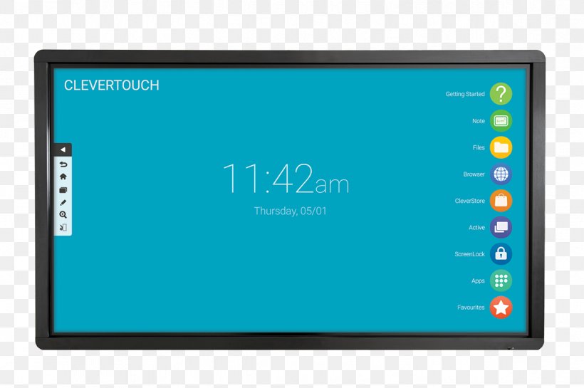 Touchscreen Computer Monitors Flat Panel Display Projection Screens Display Device, PNG, 1183x787px, 4k Resolution, Touchscreen, Blue, Brand, Clevertouch Plus 55 Download Free