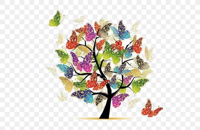 Watercolor Tree, PNG, 537x534px, Butterfly, Art, Creative Arts, Cut Flowers, Drawing Download Free