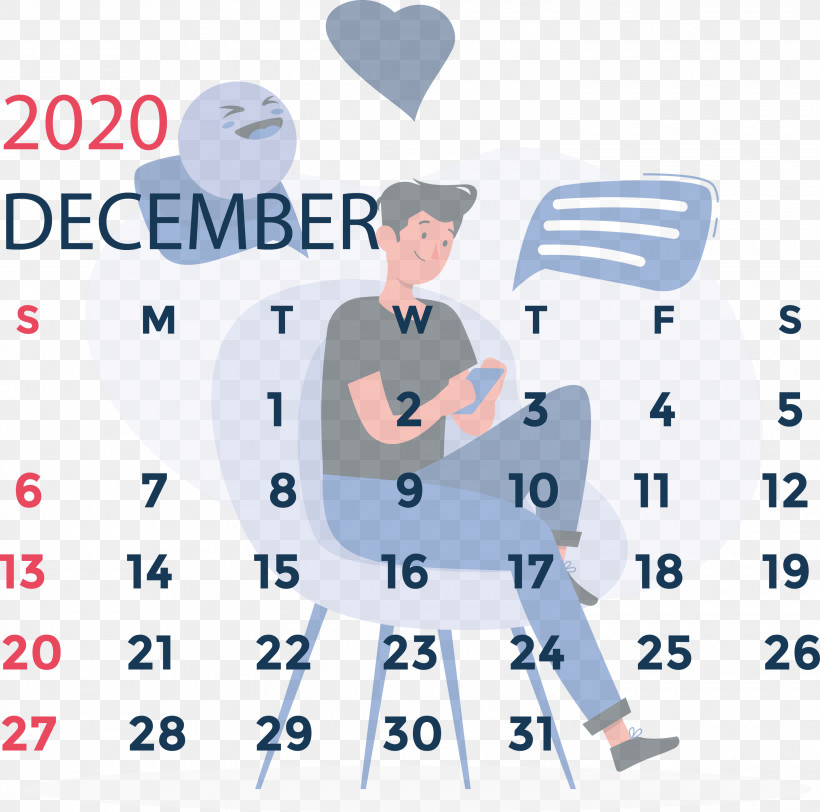 December 2020 Printable Calendar December 2020 Calendar, PNG, 3000x2972px, December 2020 Printable Calendar, Area, Behavior, Calendar System, Cartoon Download Free