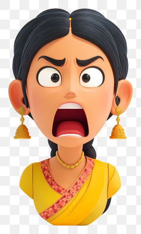 Indian Woman Shocking Face - Angry Woman In Yellow Sari PNG