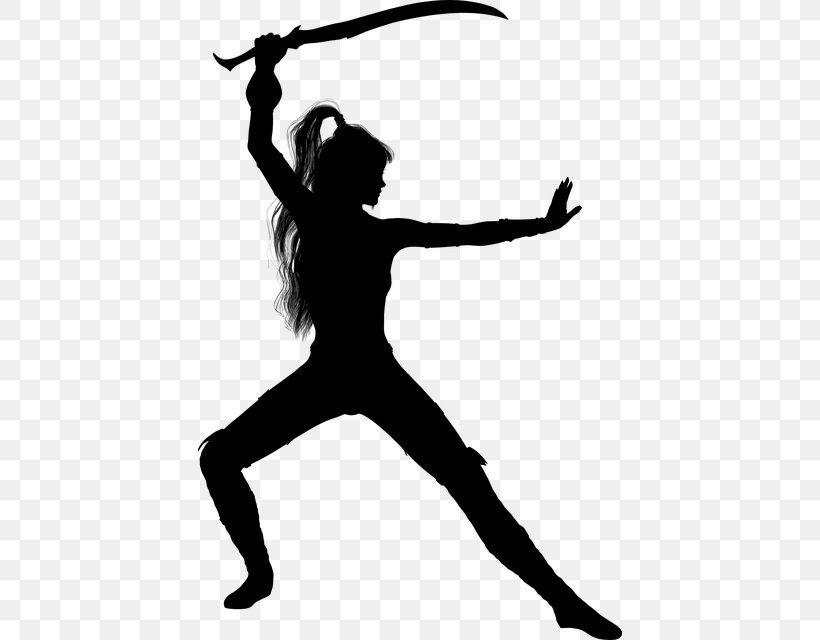 Silhouette Woman Female Sword, PNG, 424x640px, Silhouette, Arm, Ballet Dancer, Black And White, Character Download Free