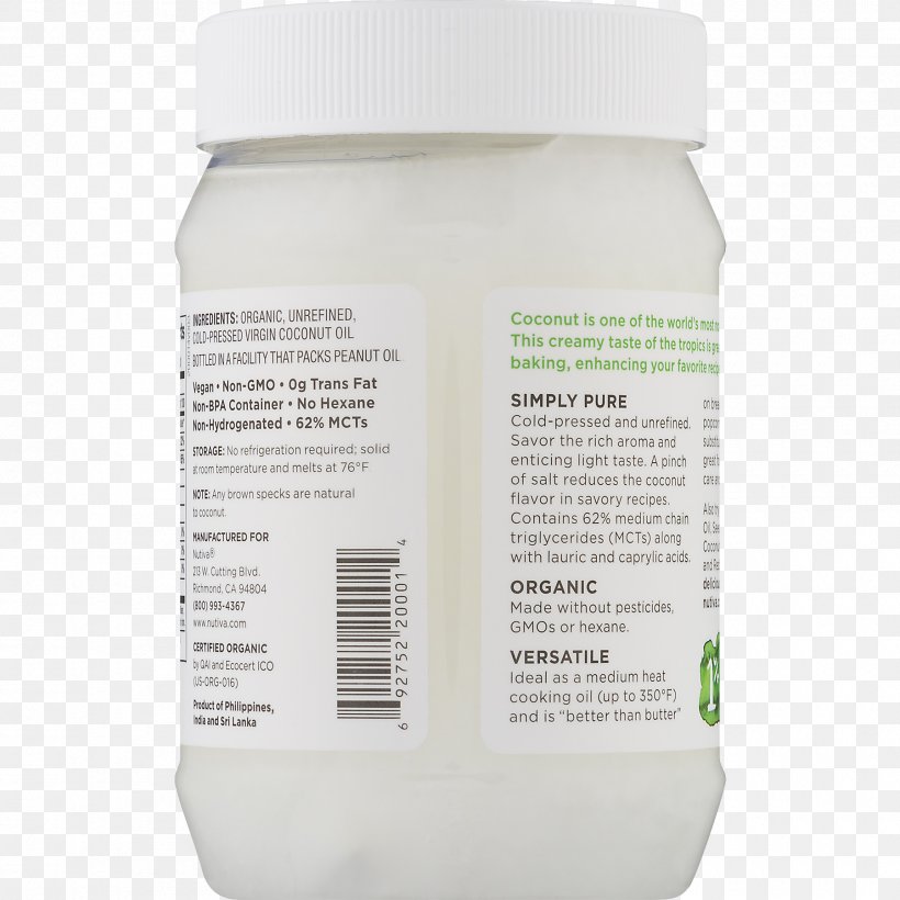 Coconut Oil Nutiva Ounce Organic Food, PNG, 1800x1800px, Coconut Oil, Coco, Flavor, Fluid Ounce, Jungfrau Download Free