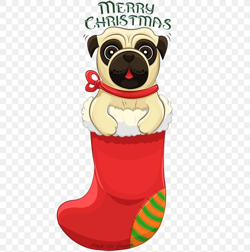 Pug Puppy Clip Art Santa Claus Christmas Day, PNG, 480x824px, Pug, Canidae, Carnivore, Cartoon, Christmas Card Download Free