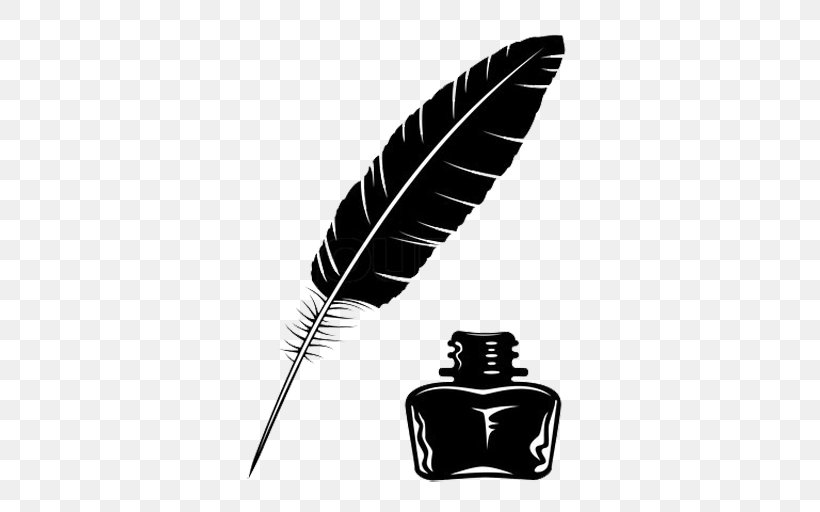 Quill Inkwell Paper Feather, PNG, 512x512px, Quill, Black And White, Decal, Drawing, Feather Download Free
