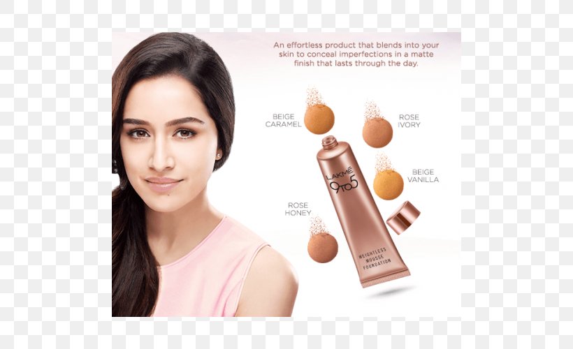 Shraddha Kapoor Lakmé Cosmetics Lakmé 9 To 5 Weightless Mousse Foundation, PNG, 500x500px, Shraddha Kapoor, Beauty, Brown Hair, Cc Cream, Cheek Download Free
