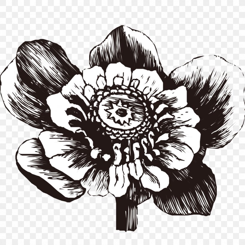 Drawing Design Image Vector Graphics, PNG, 1000x1000px, Drawing, Black And White, Cartoon, Cut Flowers, Designer Download Free