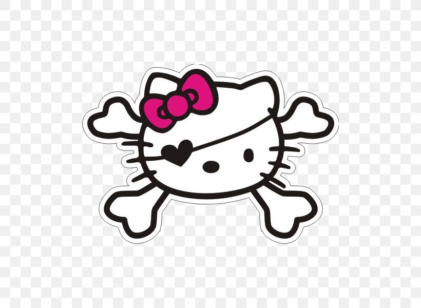Hello Kitty Skull & Bones Sticker Decal, PNG, 600x600px, Watercolor, Cartoon, Flower, Frame, Heart Download Free