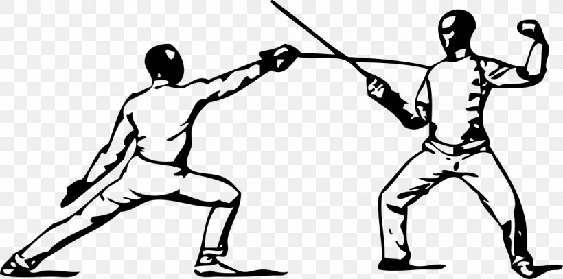Fencing Parry Foil Clip Art, PNG, 1200x597px, Fencing, Area, Arm, Black And White, Cold Weapon Download Free