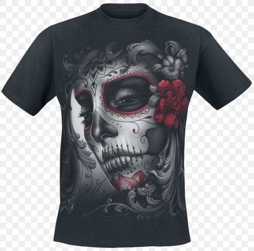 Long-sleeved T-shirt Calavera Skull, PNG, 1200x1189px, Tshirt, Active Shirt, Black, Brand, Calavera Download Free
