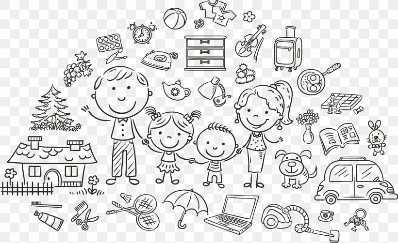 Family Drawing Royalty-free Illustration, PNG, 3325x2039px, Family, Area, Art, Auto Part, Black And White Download Free