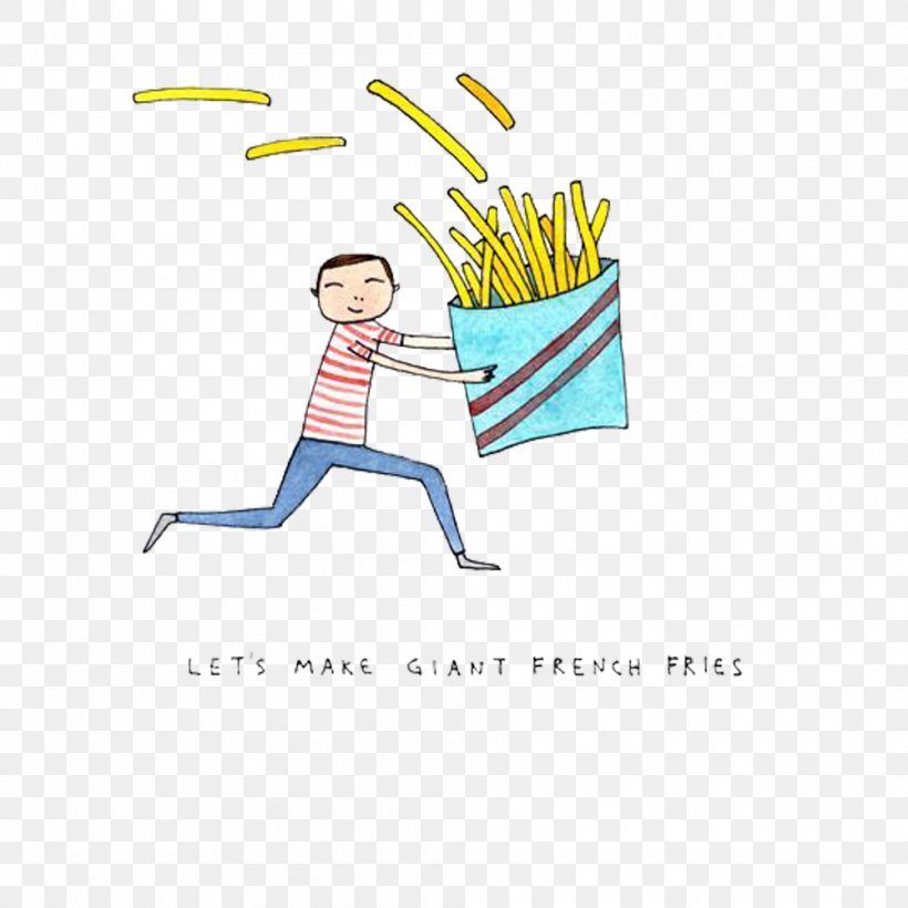 French Fries Drawing Watercolor Painting Illustration, PNG, 1000x1000px, French Fries, Area, Art, Brand, Cartoon Download Free