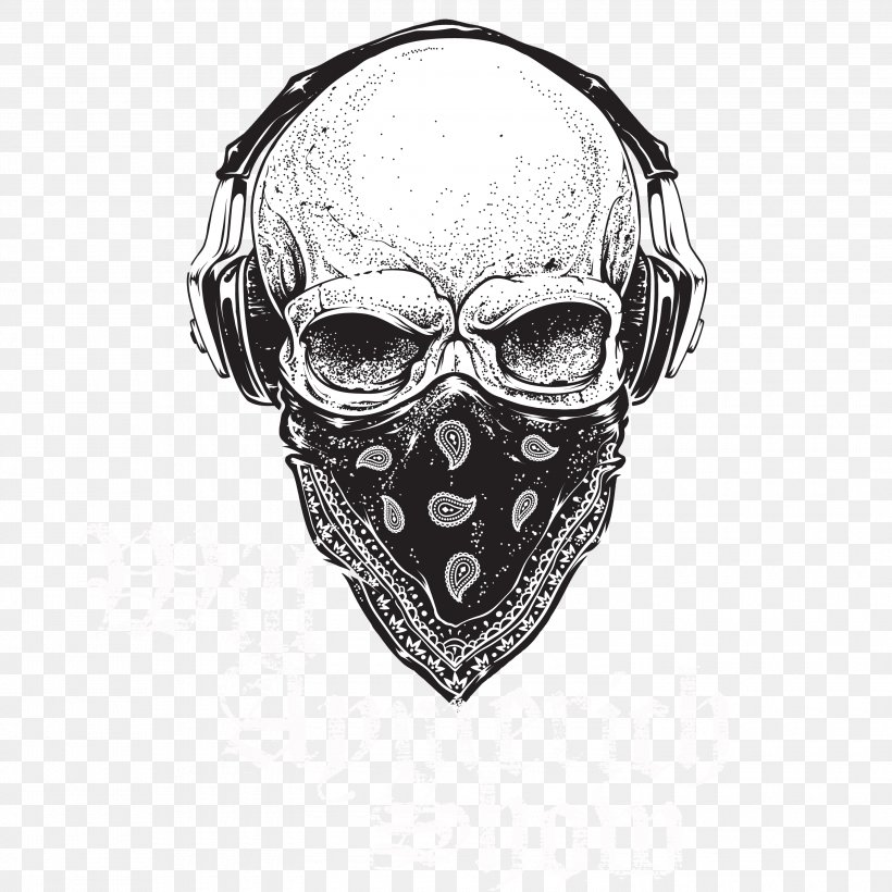 Skull T-shirt Kerchief Stock Photography, PNG, 3000x3000px, Skull, Audio, Audio Equipment, Black And White, Bone Download Free