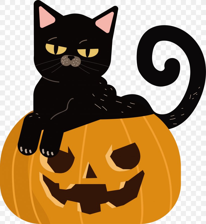 The Cat Sitting In The Pumpkin, PNG, 2756x3000px, Cat, Black Cat, Calabaza, Carnivoran, Cartoon Download Free