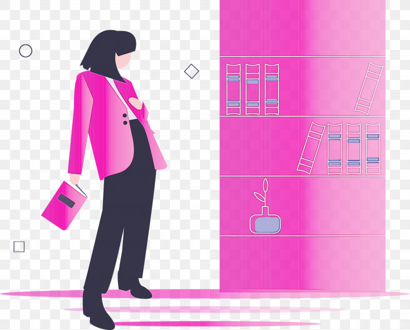 Pink Standing Magenta, PNG, 3000x2421px, Girl, Book, Bookshelves, Magenta, Paint Download Free