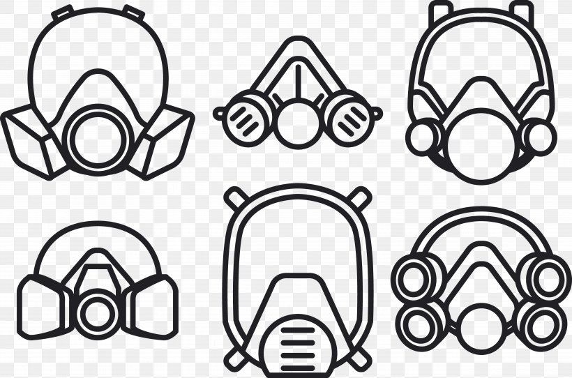 Gas Mask Respirator, PNG, 5136x3398px, Mask, Area, Auto Part, Black And White, Cartoon Download Free