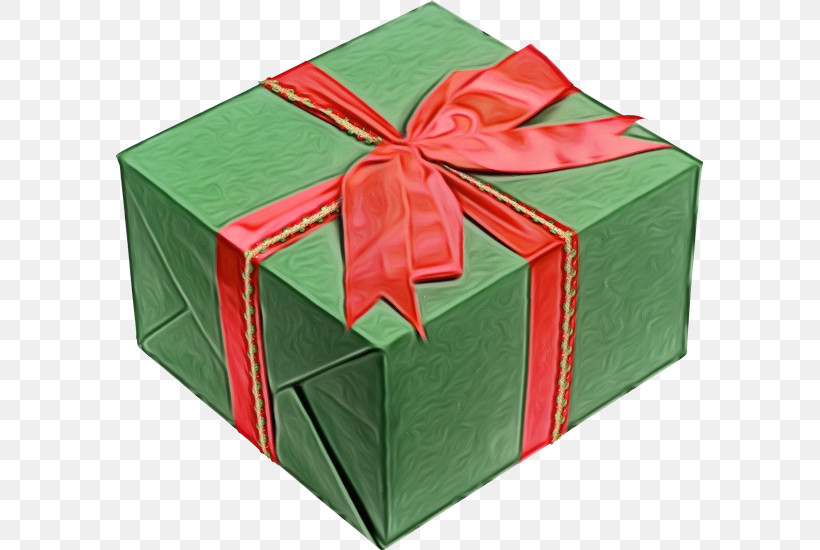 Green Ribbon Present Gift Wrapping Box, PNG, 587x550px, Watercolor, Box, Christmas, Gift Wrapping, Green Download Free