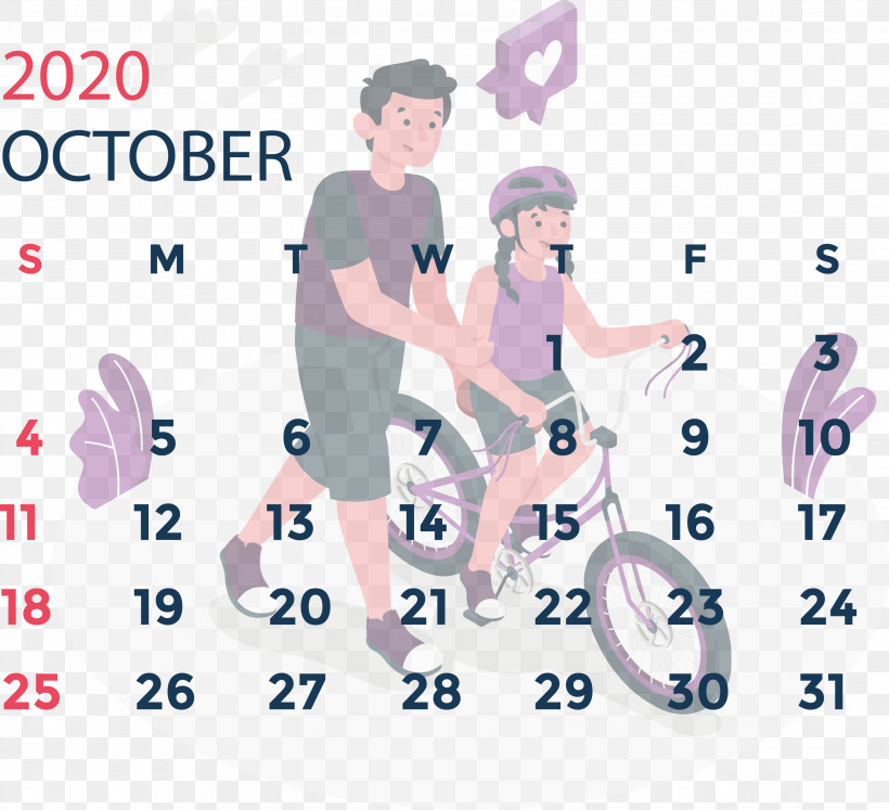 October 2020 Calendar October 2020 Printable Calendar, PNG, 2999x2735px, October 2020 Calendar, Bicycle, Cartoon, Cycling, Drawing Download Free