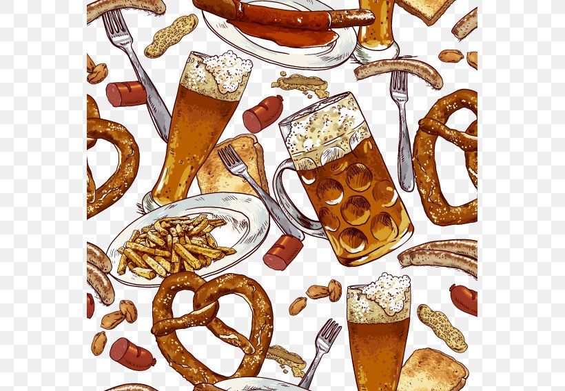 Beer Sausage Hot Dog Oktoberfest Pretzel, PNG, 567x567px, Beer, Beer Glassware, Bratwurst, Cuisine, Food Download Free