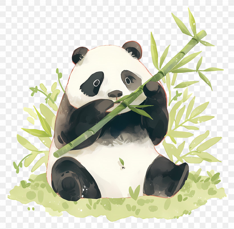 Cute Panda - Cute Cartoon Panda Eating Bamboo PNG