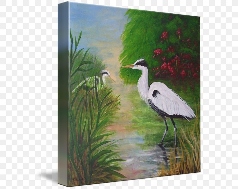 Heron Stork Crane Painting Marsh, PNG, 576x650px, Heron, Beak, Bird, Canvas, Ciconiiformes Download Free