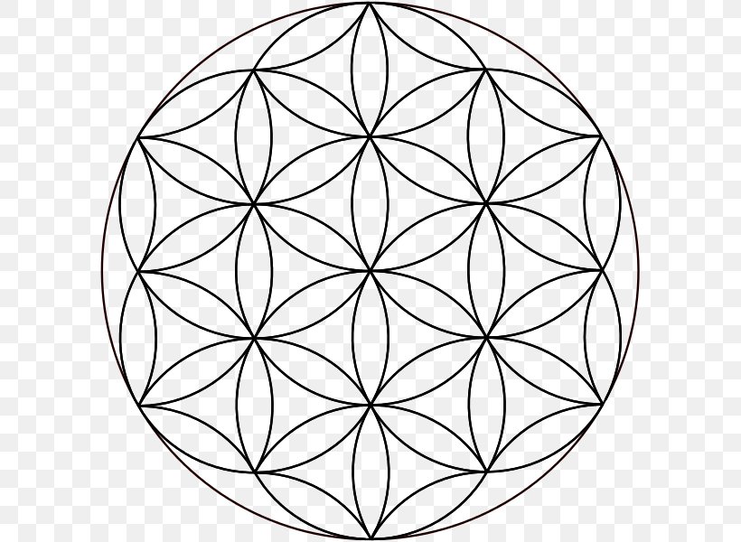 Overlapping Circles Grid Sacred Geometry Mandala, PNG, 599x600px, Overlapping Circles Grid, Area, Art, Black And White, Crystal Healing Download Free