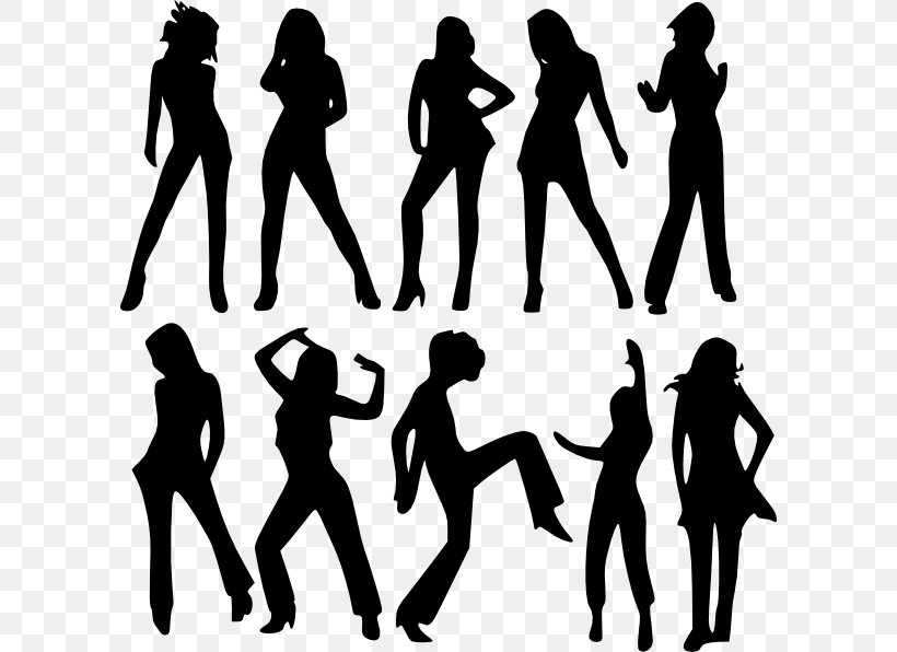Silhouette Woman Clip Art, PNG, 600x596px, Silhouette, Arm, Art, Black And White, Dance Download Free